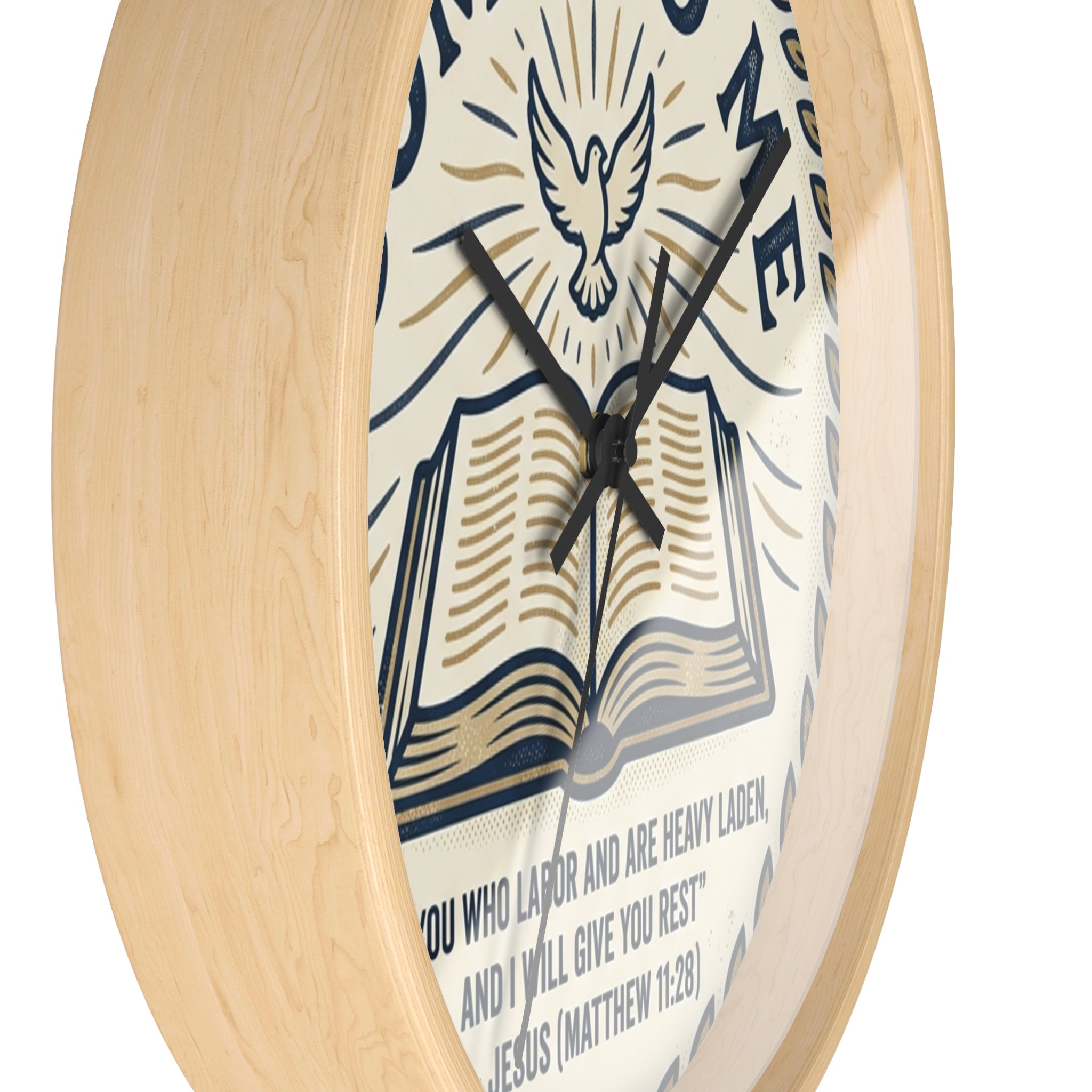 Come to Me Wall Clock — Inspirational Bible Verse (Matthew 11:28) Decorative Christian Clock