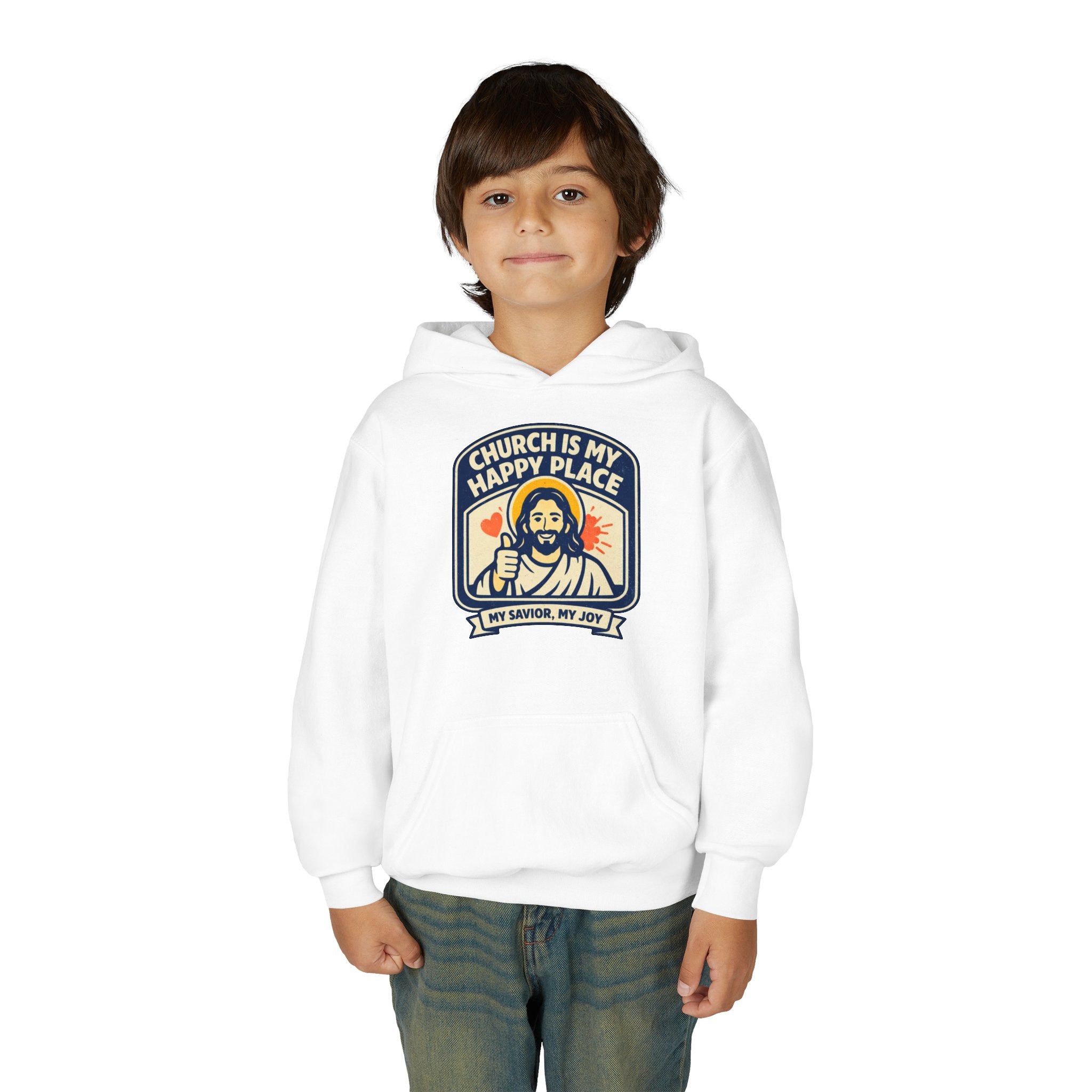 "Church Is My Happy Place" Youth Jesus Graphic Christian Sweatshirt