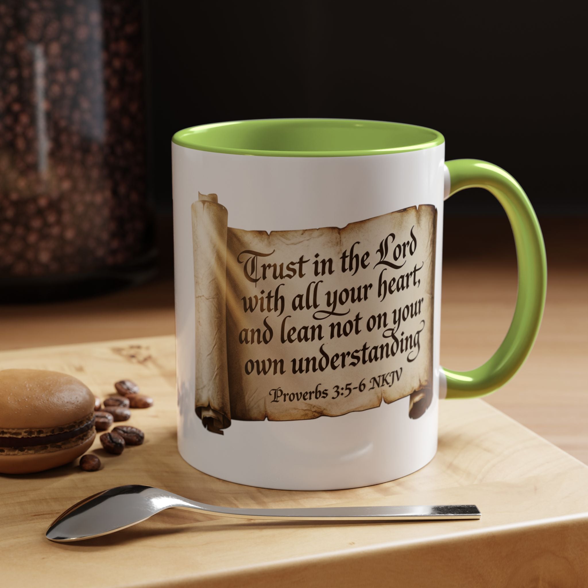 Proverbs 3:5-6 Scroll Accent Coffee Mug — Trust in the Lord Scripture Mug