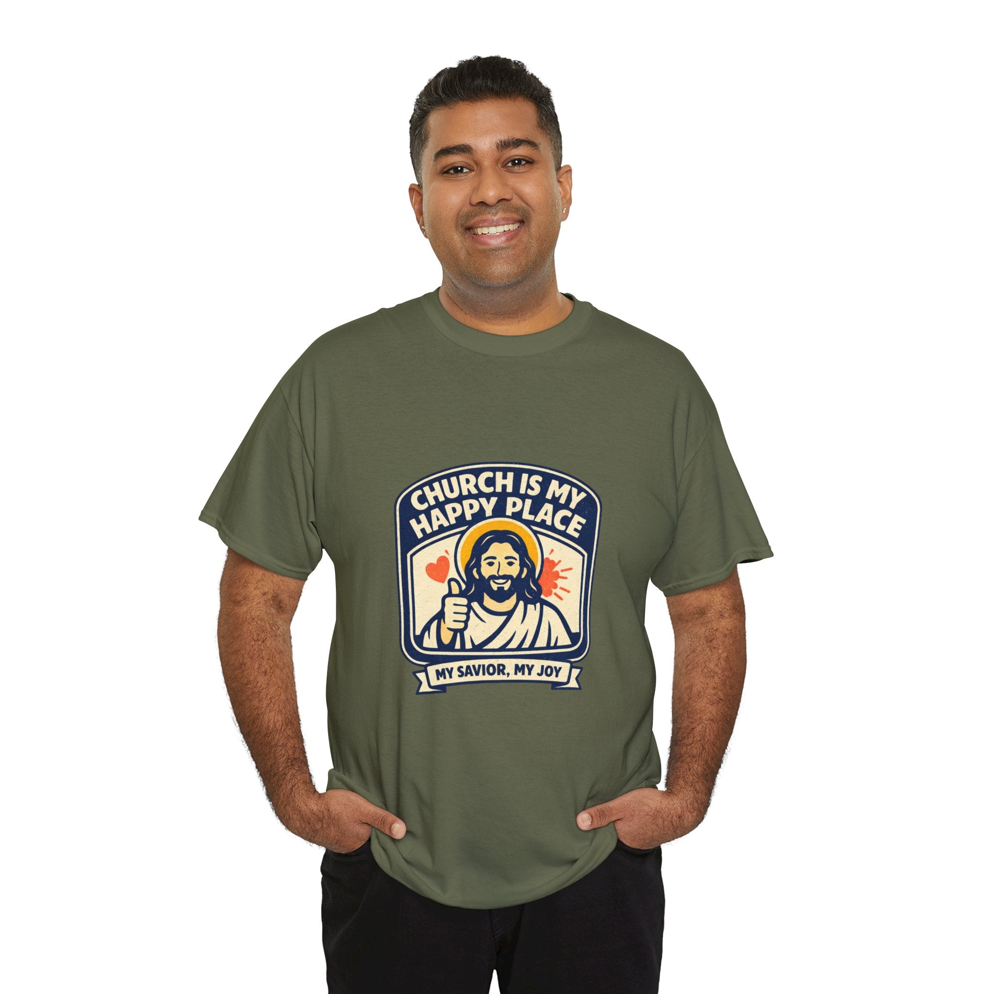 Church Is My Happy Place T-Shirt — Christian Faith Tee (My Savior, My Joy)