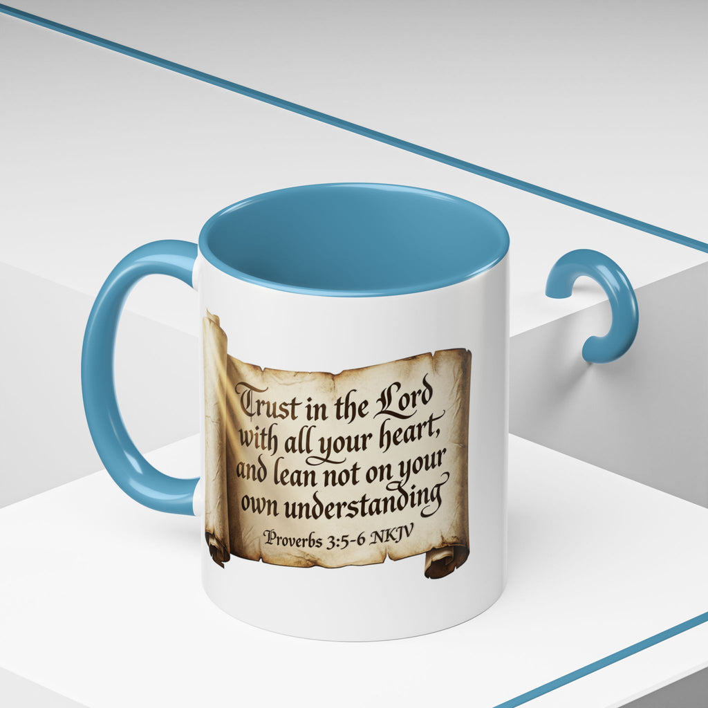 Proverbs 3:5-6 Scroll Accent Coffee Mug — Trust in the Lord Scripture Mug