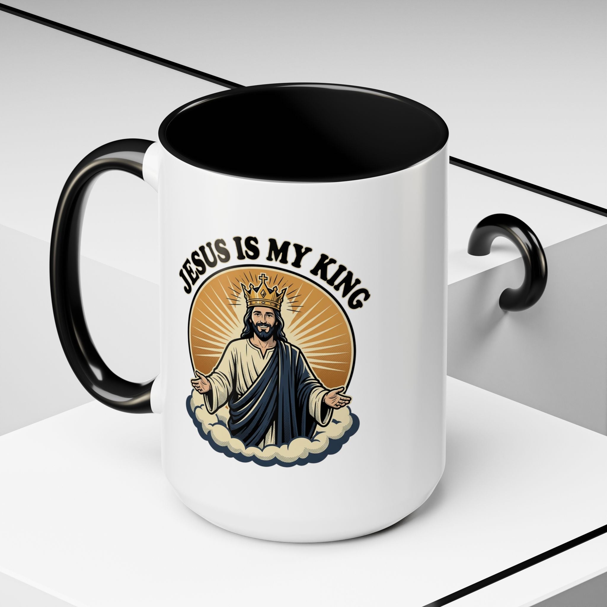 Jesus Is My King Accent Coffee Mug — Christian Religious Ceramic Mug (11/15oz)