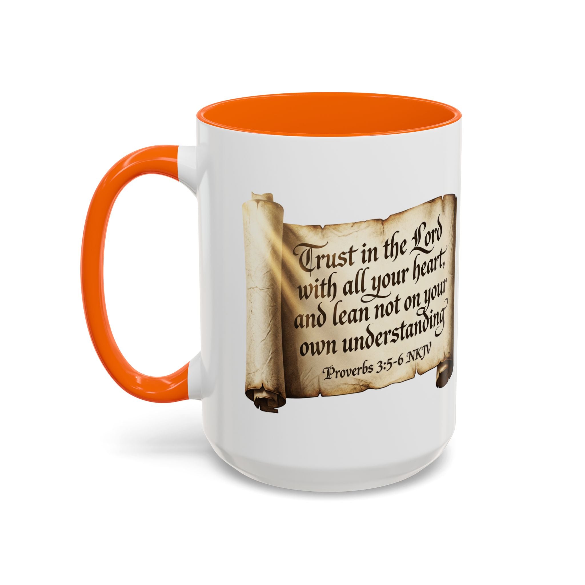 Proverbs 3:5-6 Scroll Accent Coffee Mug — Trust in the Lord Scripture Mug