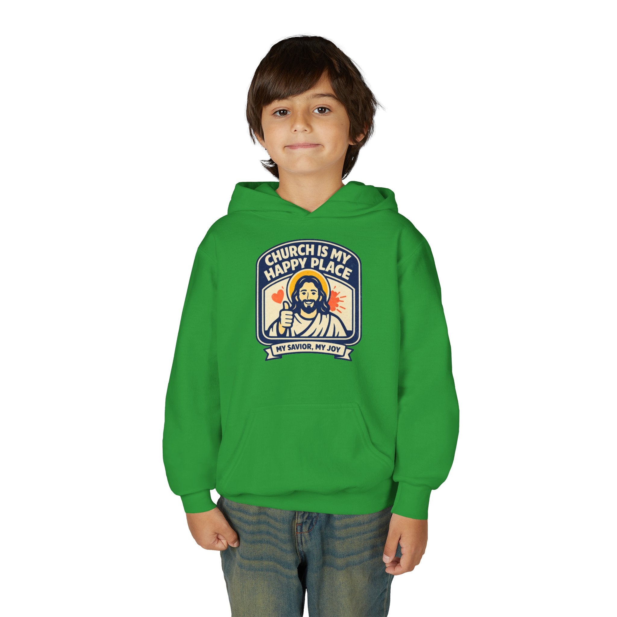 "Church Is My Happy Place" Youth Jesus Graphic Christian Sweatshirt