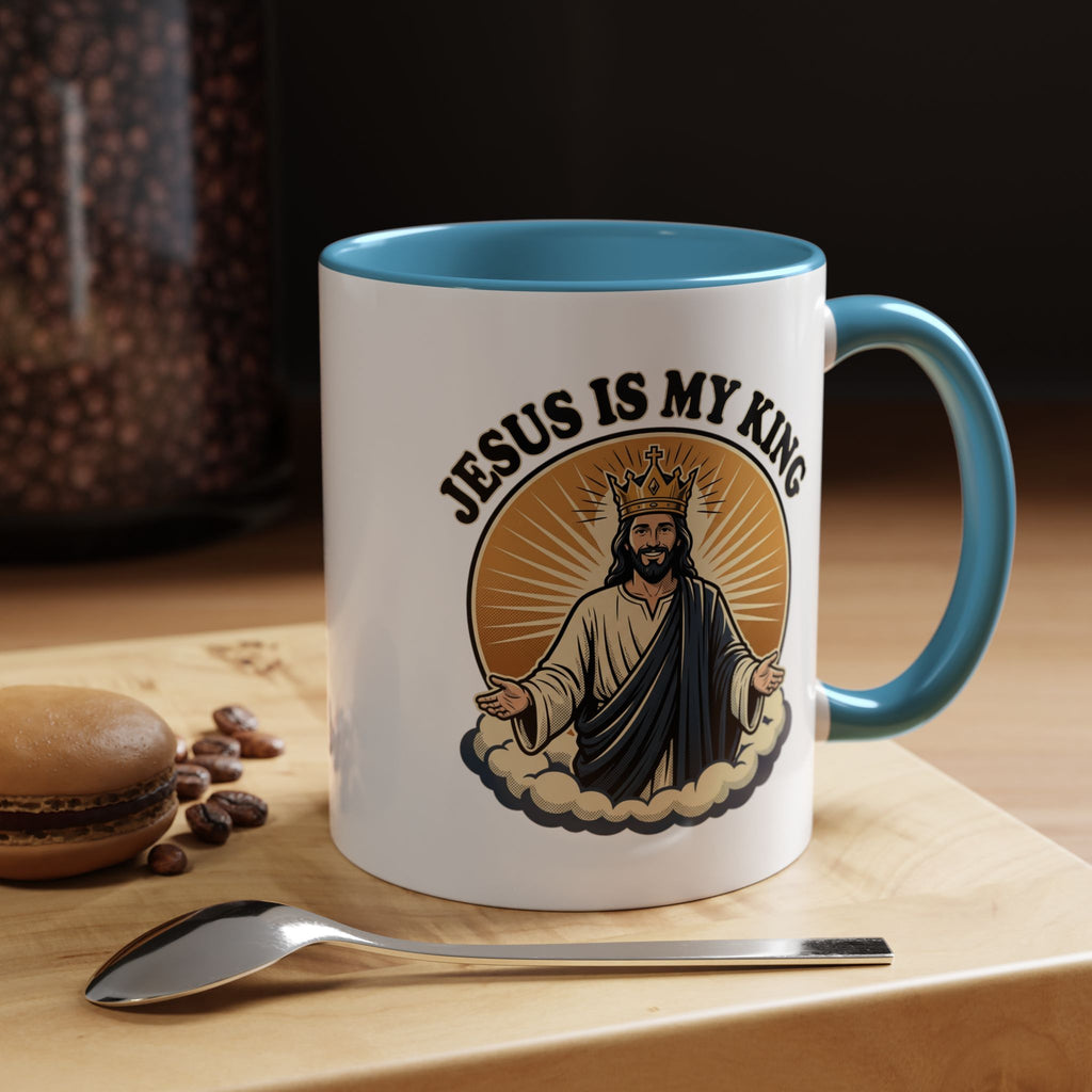 Jesus Is My King Accent Coffee Mug — Christian Religious Ceramic Mug (11/15oz)