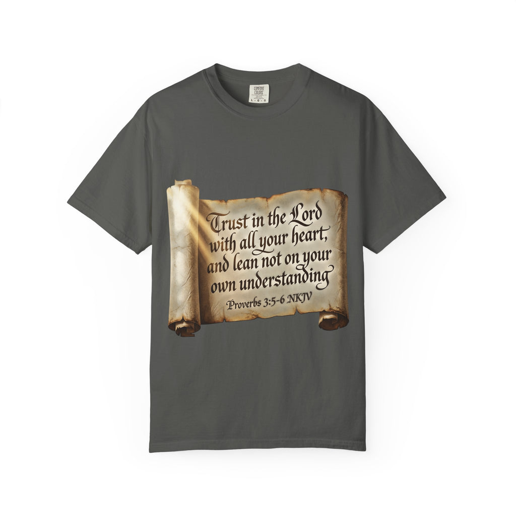 Proverbs 3:5-6 Trust in the Lord T-shirt Scroll Design