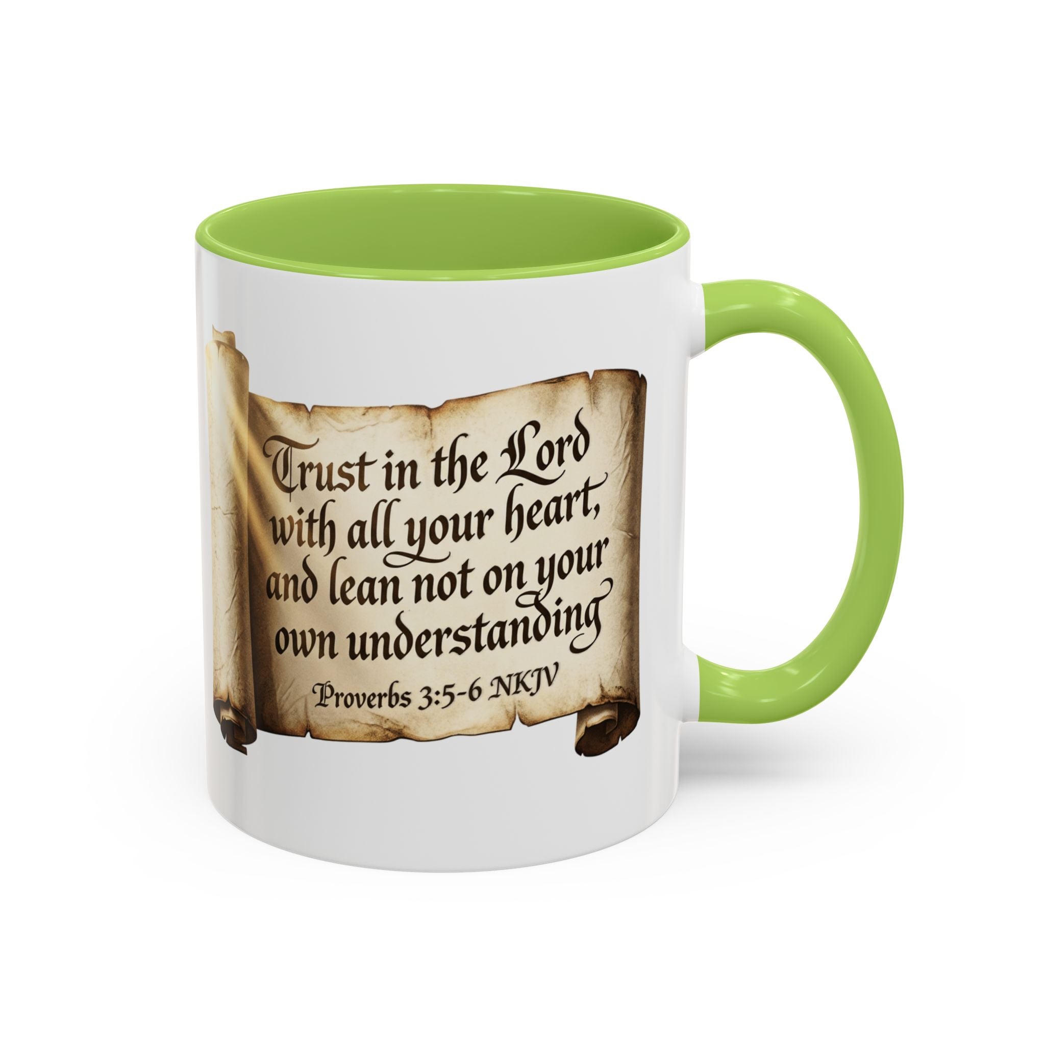 Proverbs 3:5-6 Scroll Accent Coffee Mug — Trust in the Lord Scripture Mug
