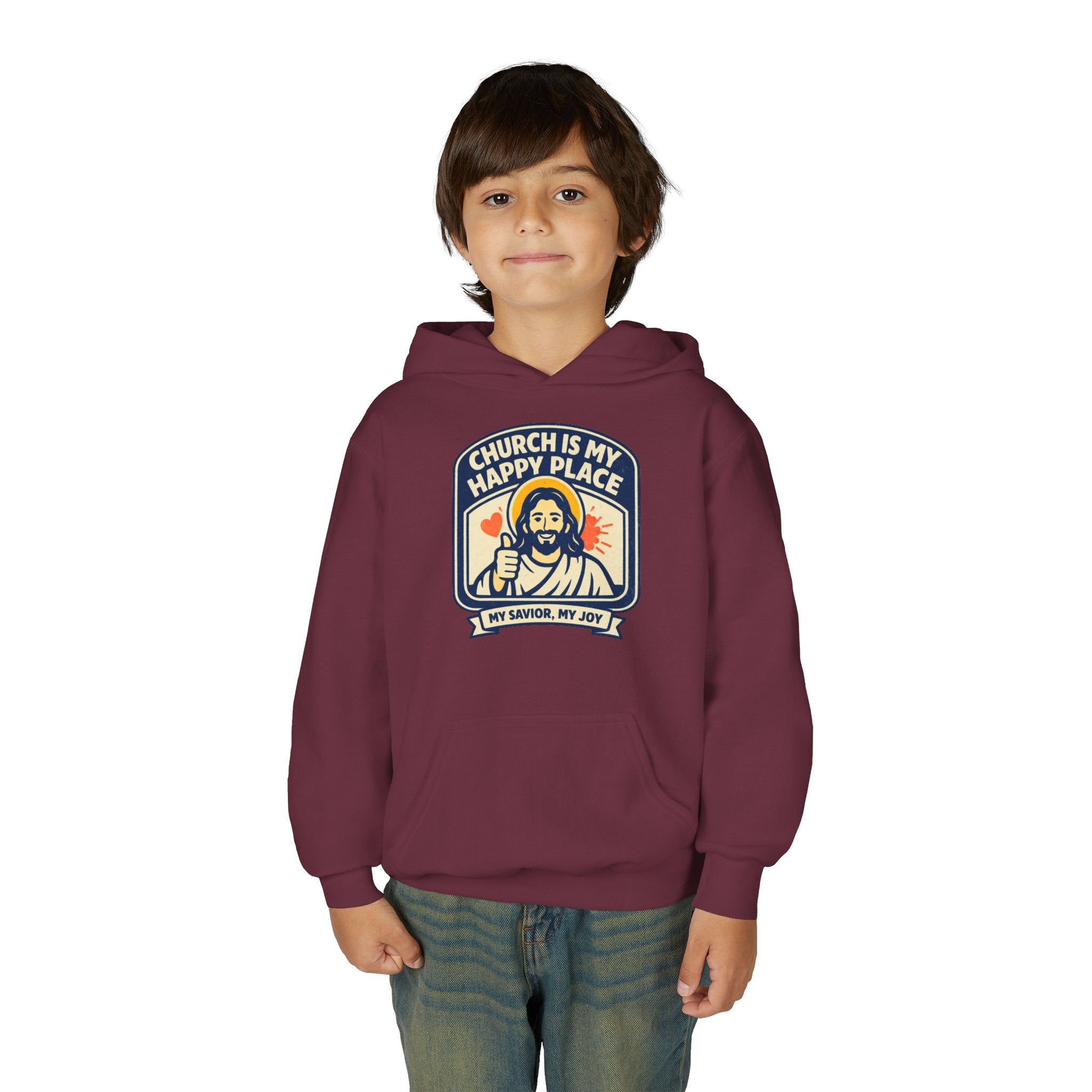 "Church Is My Happy Place" Youth Jesus Graphic Christian Sweatshirt