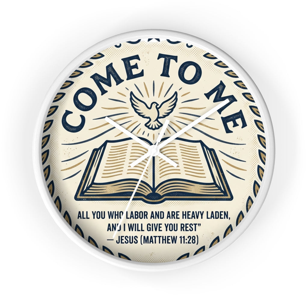 Come to Me Wall Clock — Inspirational Bible Verse (Matthew 11:28) Decorative Christian Clock