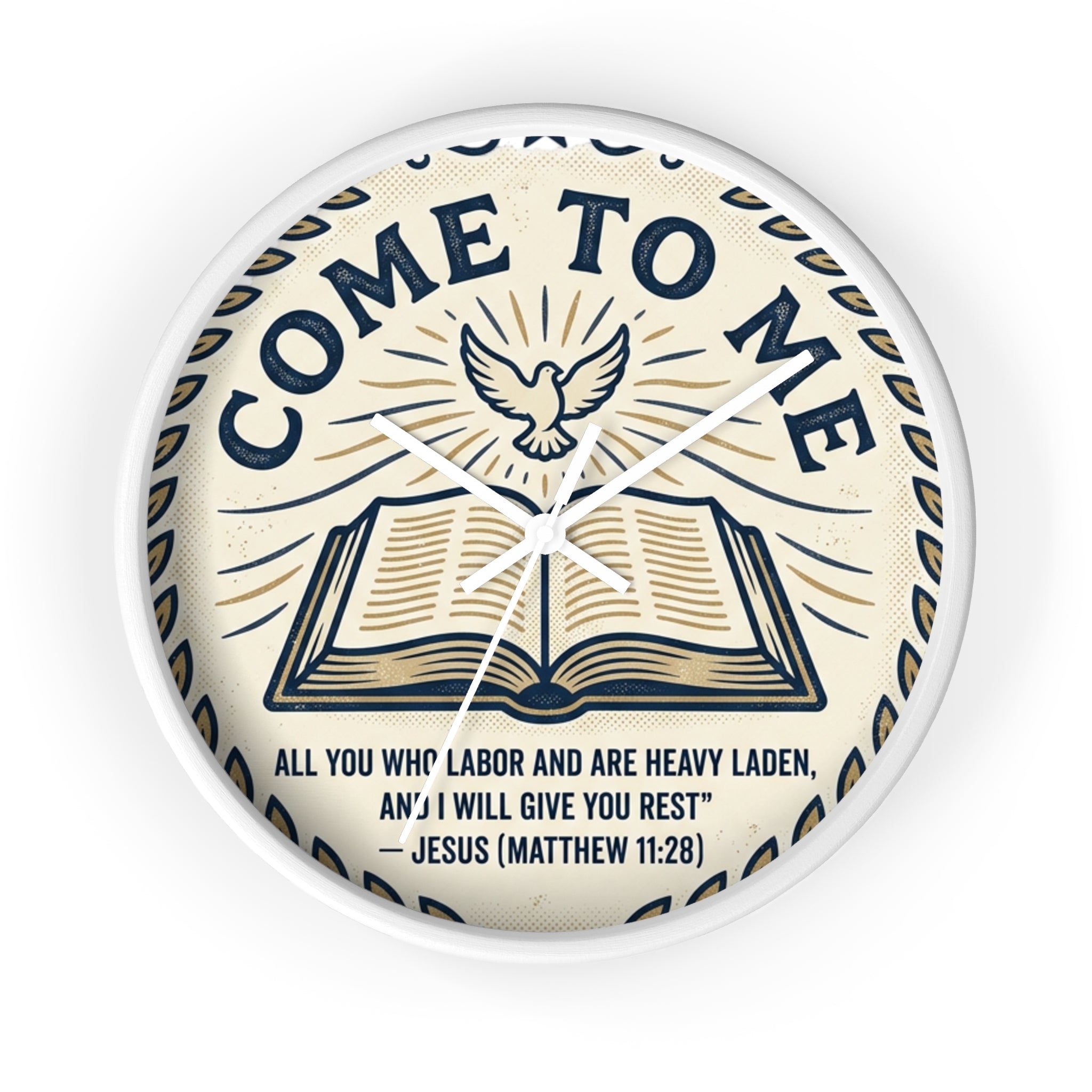 Come to Me Wall Clock — Inspirational Bible Verse (Matthew 11:28) Decorative Christian Clock