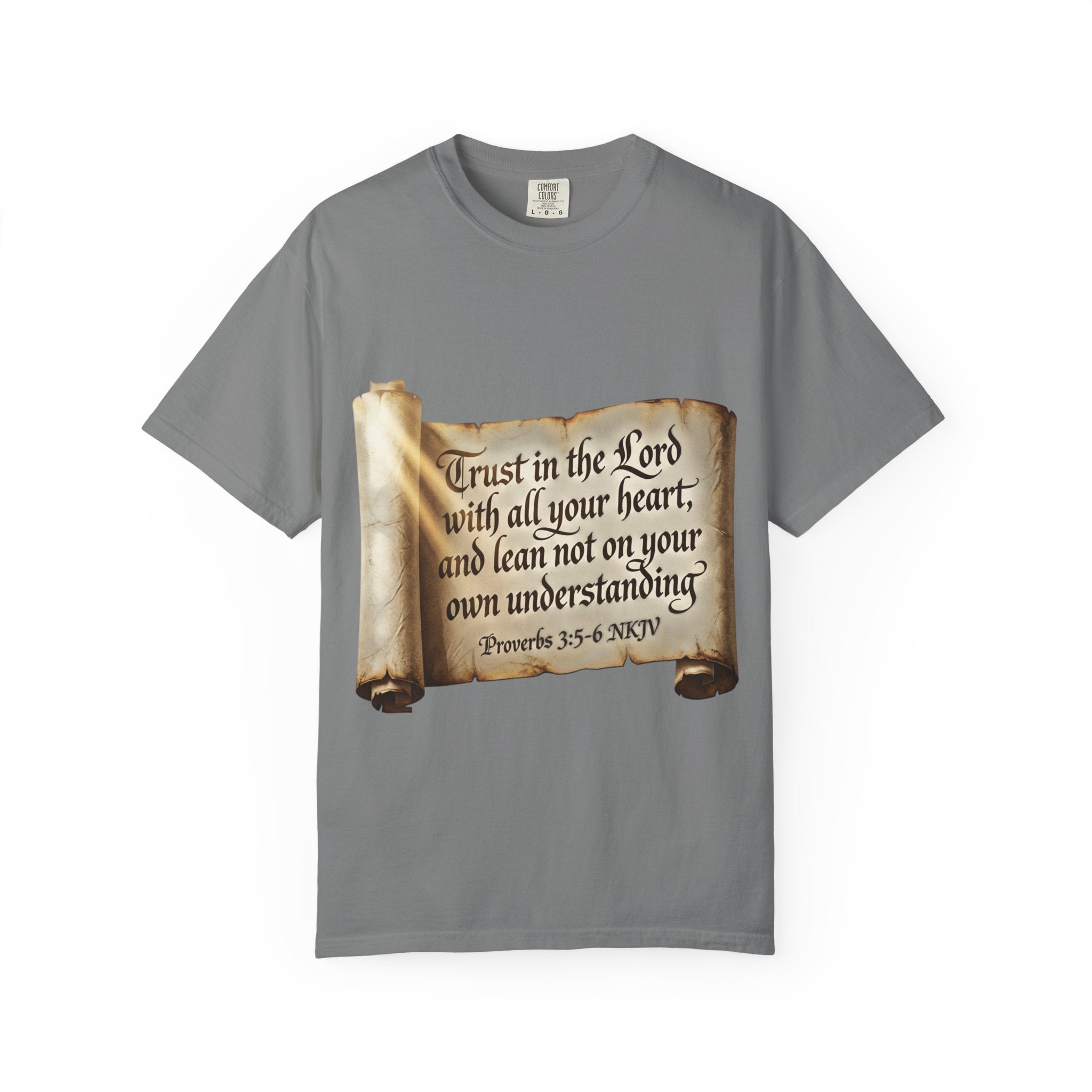 Proverbs 3:5-6 Trust in the Lord T-shirt Scroll Design