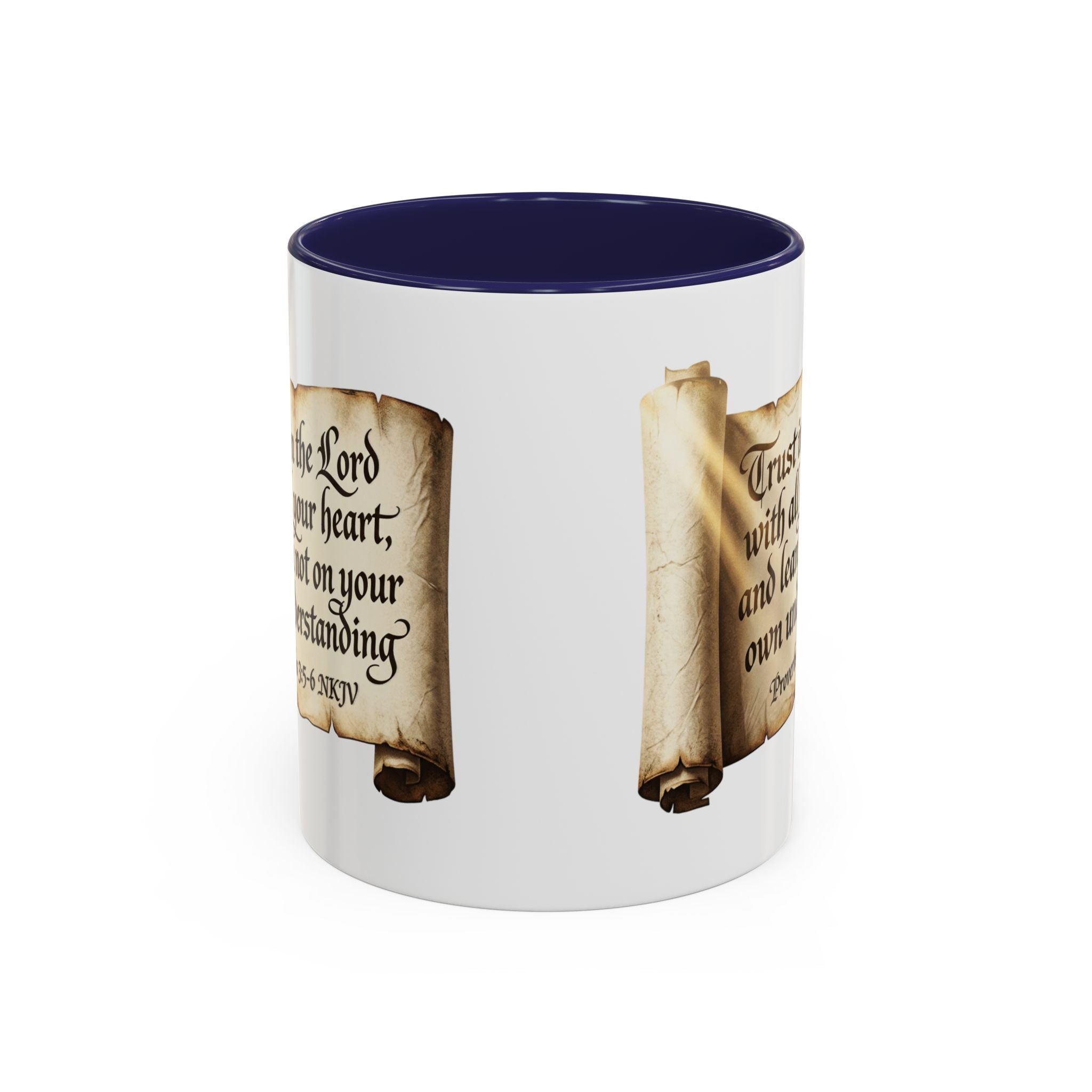 Proverbs 3:5-6 Scroll Accent Coffee Mug — Trust in the Lord Scripture Mug