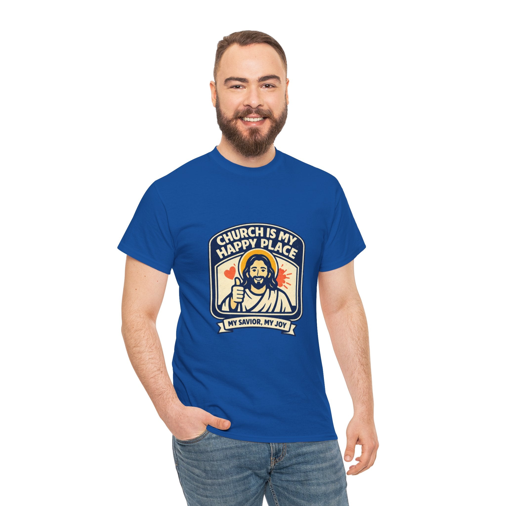 Church Is My Happy Place T-Shirt — Christian Faith Tee (My Savior, My Joy)