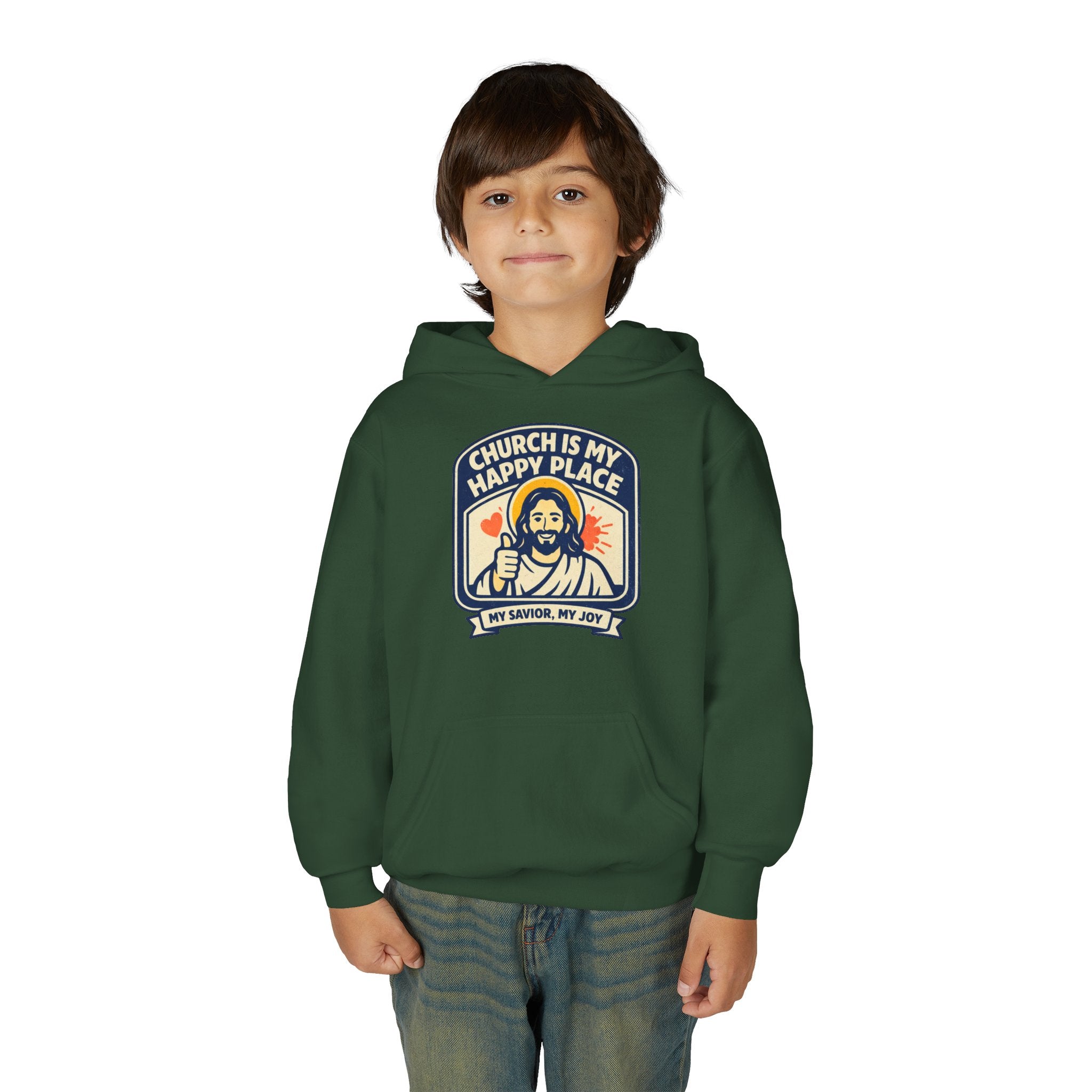 "Church Is My Happy Place" Youth Jesus Graphic Christian Sweatshirt
