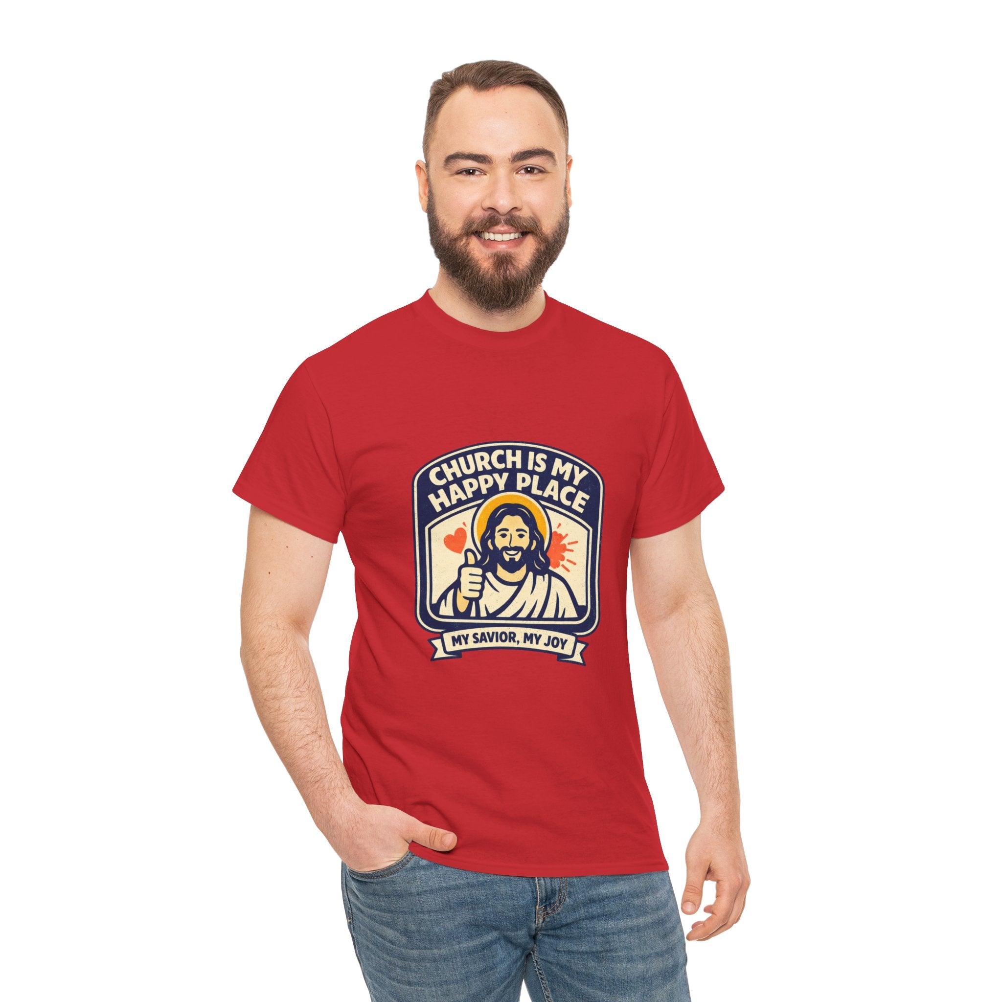 Church Is My Happy Place T-Shirt — Christian Faith Tee (My Savior, My Joy)