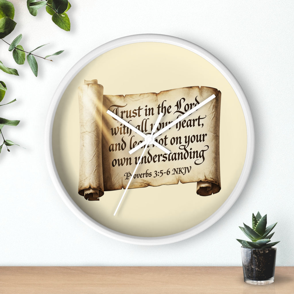 Proverbs 3:5-6 Scripture Scroll Wall Clock — Trust in the Lord Christian Home Decor