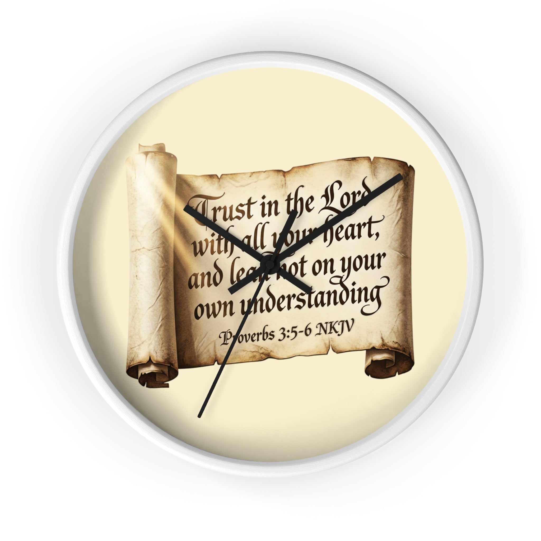 Proverbs 3:5-6 Scripture Scroll Wall Clock — Trust in the Lord Christian Home Decor