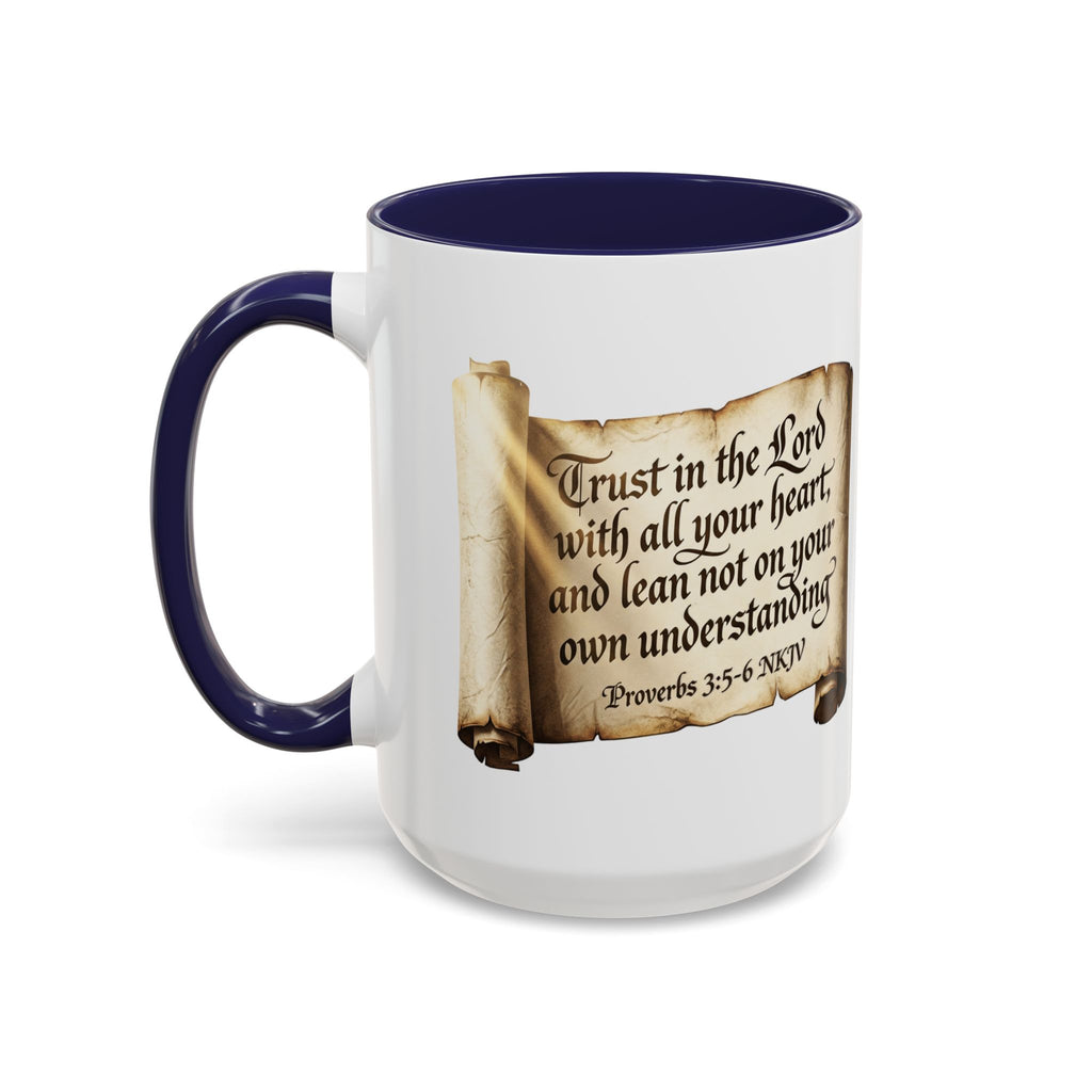 Proverbs 3:5-6 Scroll Accent Coffee Mug — Trust in the Lord Scripture Mug