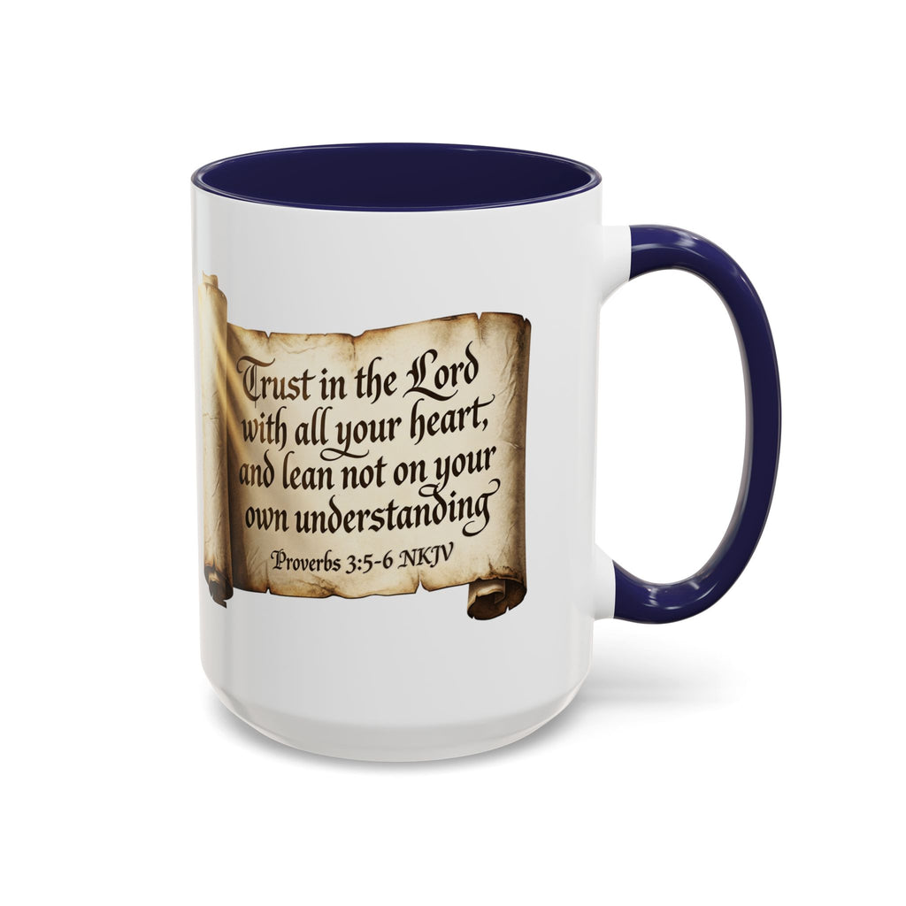 Proverbs 3:5-6 Scroll Accent Coffee Mug — Trust in the Lord Scripture Mug