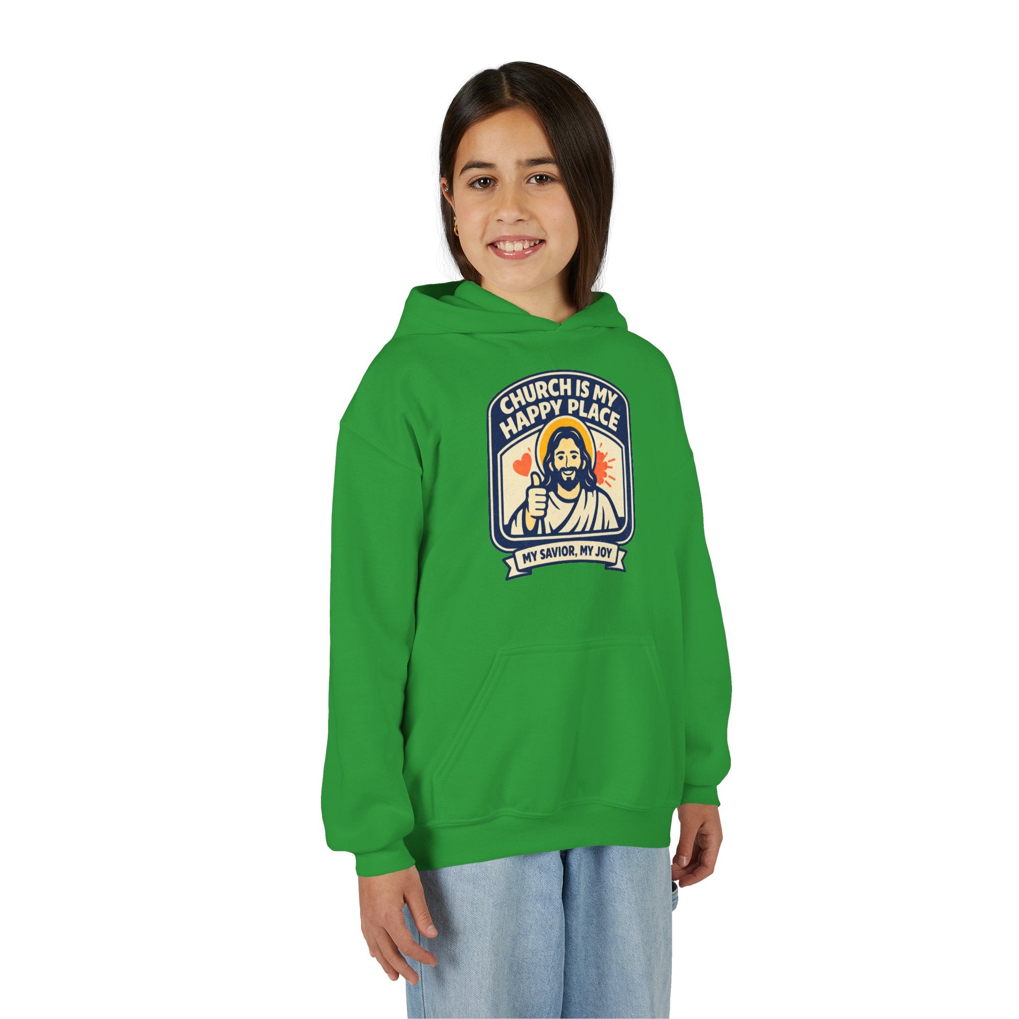 "Church Is My Happy Place" Youth Jesus Graphic Christian Sweatshirt