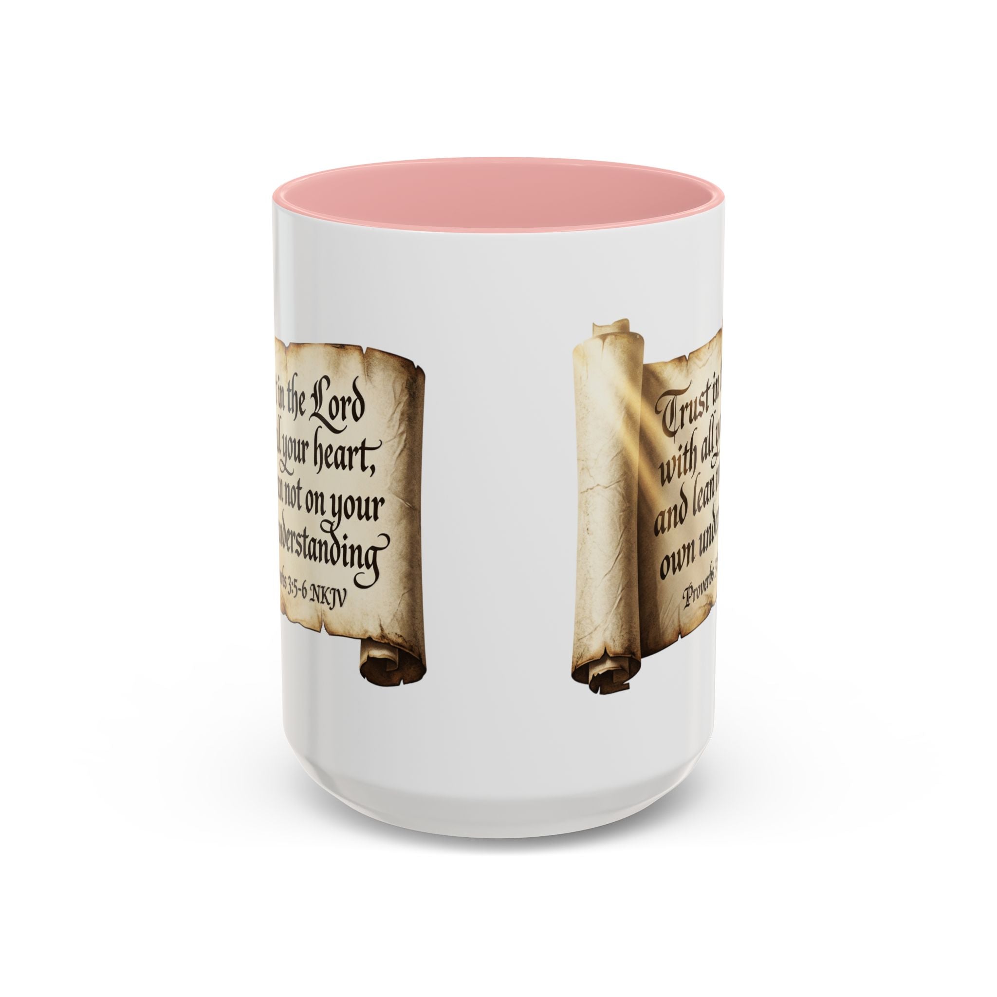 Proverbs 3:5-6 Scroll Accent Coffee Mug — Trust in the Lord Scripture Mug