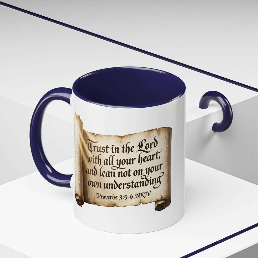 Proverbs 3:5-6 Scroll Accent Coffee Mug — Trust in the Lord Scripture Mug