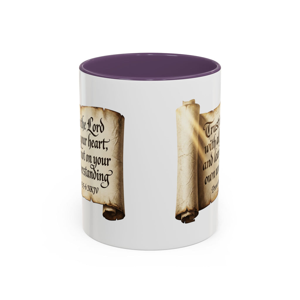 Proverbs 3:5-6 Scroll Accent Coffee Mug — Trust in the Lord Scripture Mug