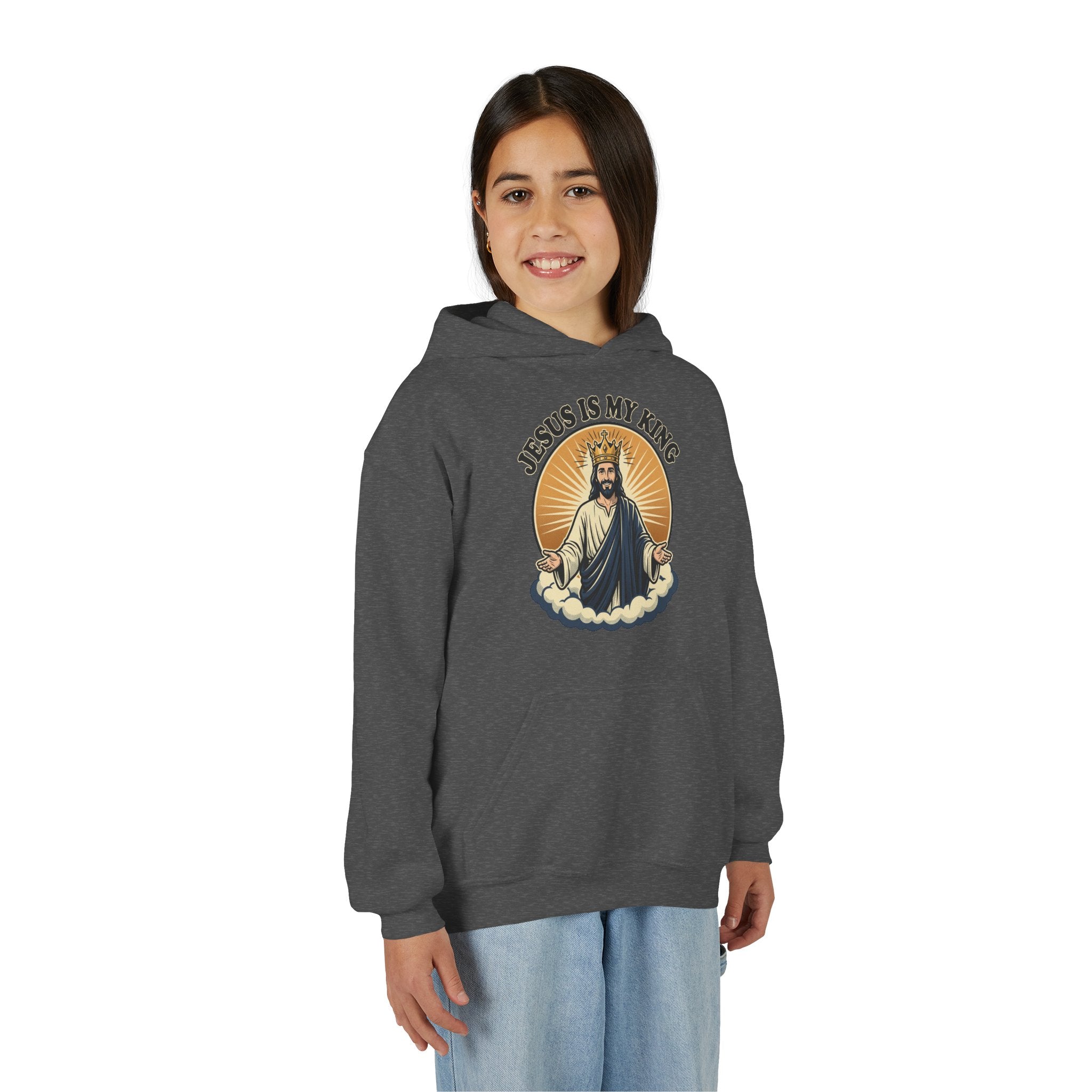 "Jesus Is My King" Youth Hoodie, Christian Faith Pullover