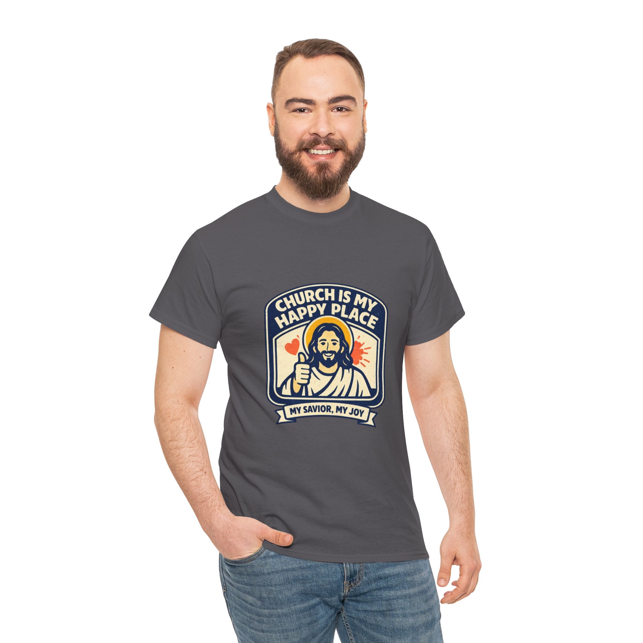 Church Is My Happy Place T-Shirt — Christian Faith Tee (My Savior, My Joy)