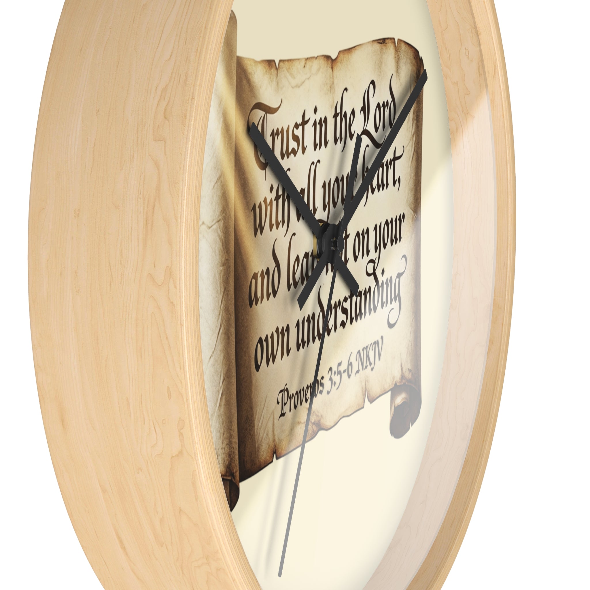Proverbs 3:5-6 Scripture Scroll Wall Clock — Trust in the Lord Christian Home Decor