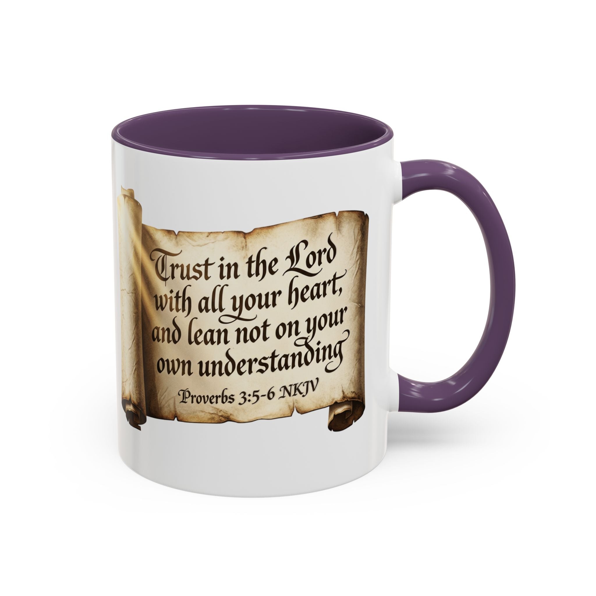Proverbs 3:5-6 Scroll Accent Coffee Mug — Trust in the Lord Scripture Mug