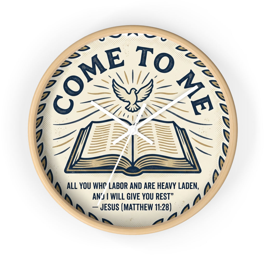 Come to Me Wall Clock — Inspirational Bible Verse (Matthew 11:28) Decorative Christian Clock