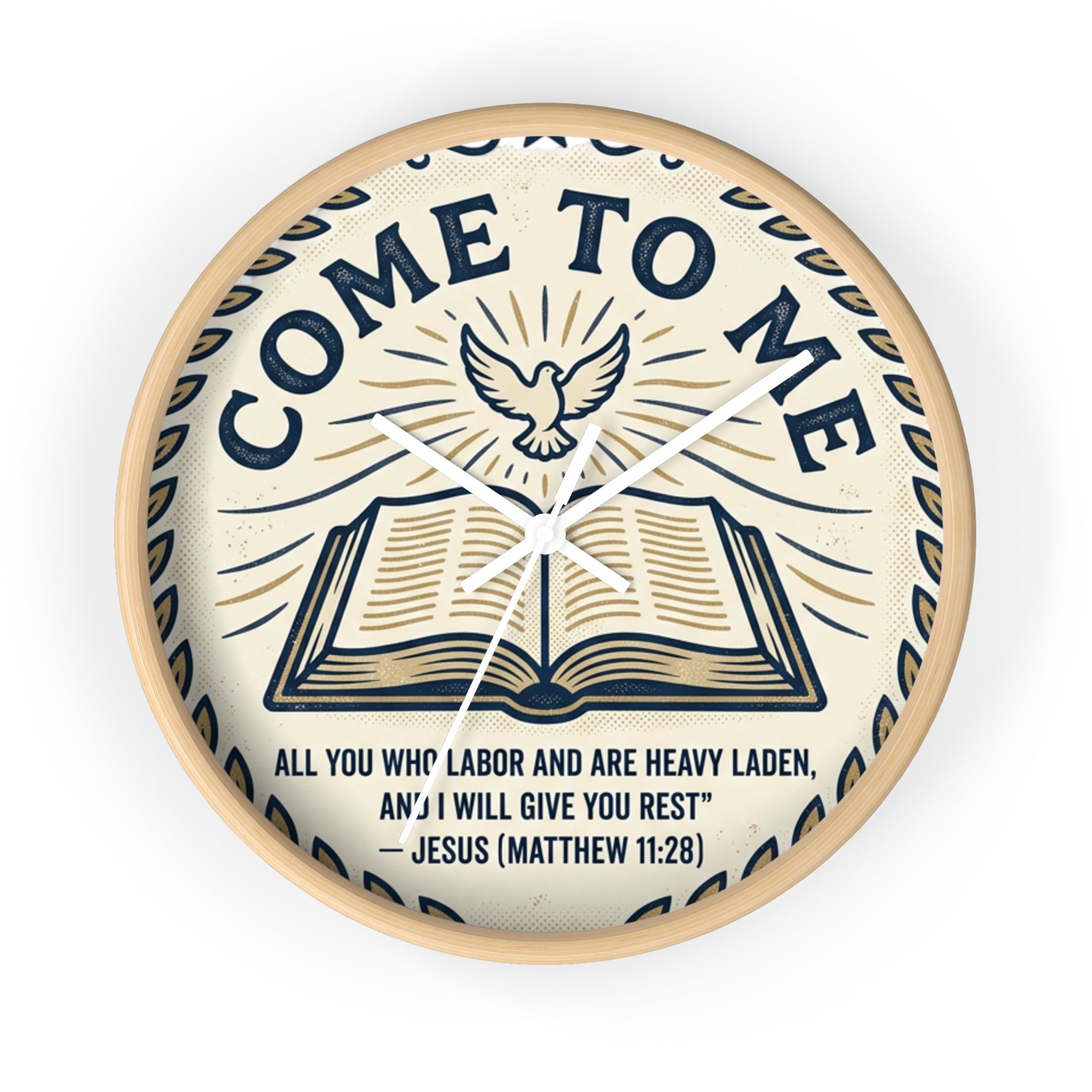 Come to Me Wall Clock — Inspirational Bible Verse (Matthew 11:28) Decorative Christian Clock