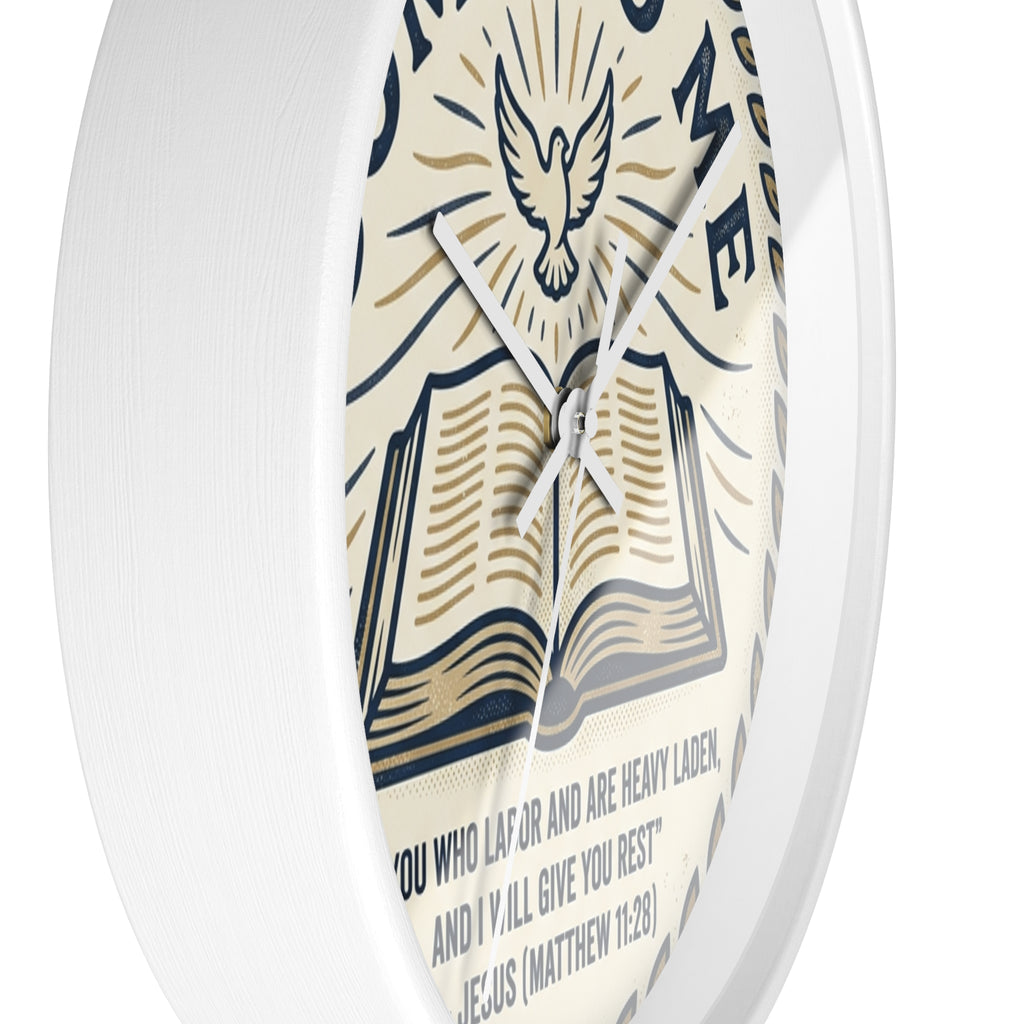 Come to Me Wall Clock — Inspirational Bible Verse (Matthew 11:28) Decorative Christian Clock