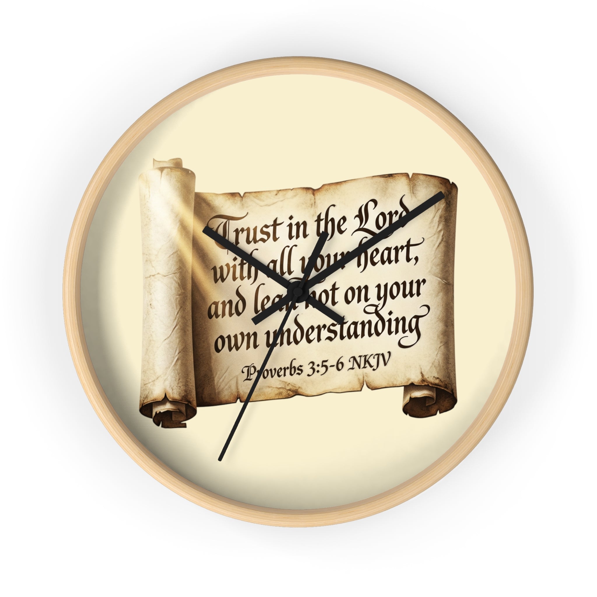 Proverbs 3:5-6 Scripture Scroll Wall Clock — Trust in the Lord Christian Home Decor