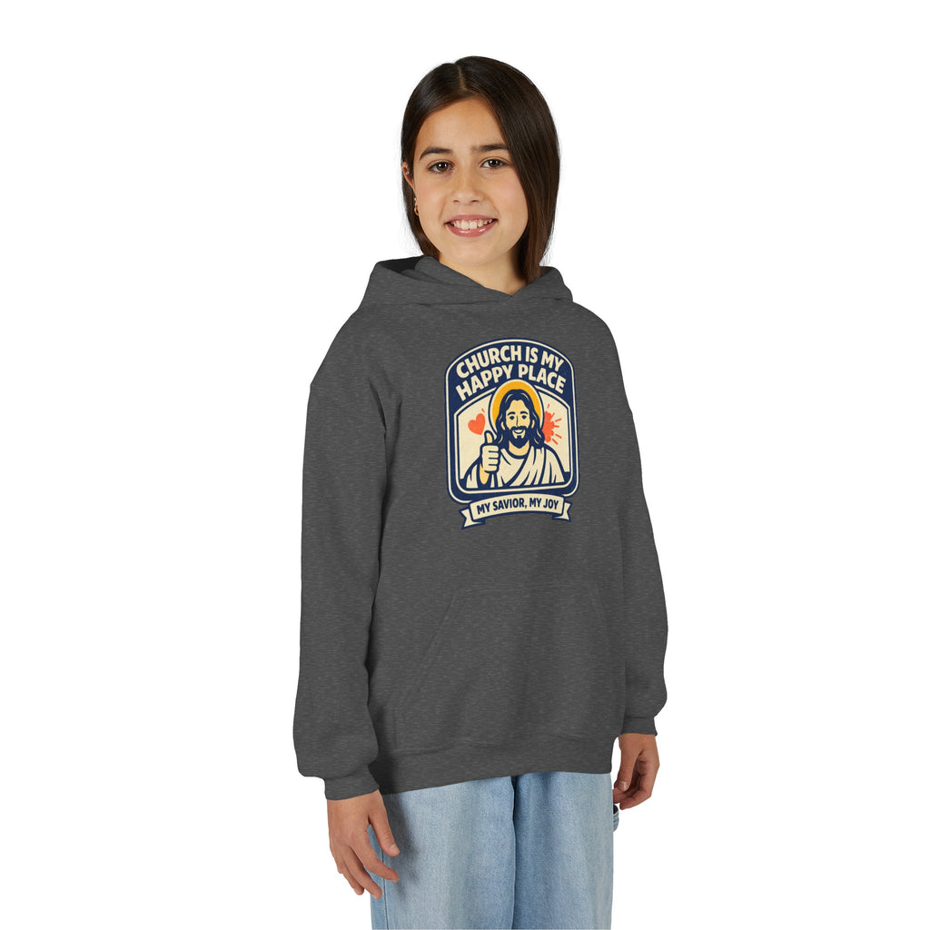 "Church Is My Happy Place" Youth Jesus Graphic Christian Sweatshirt