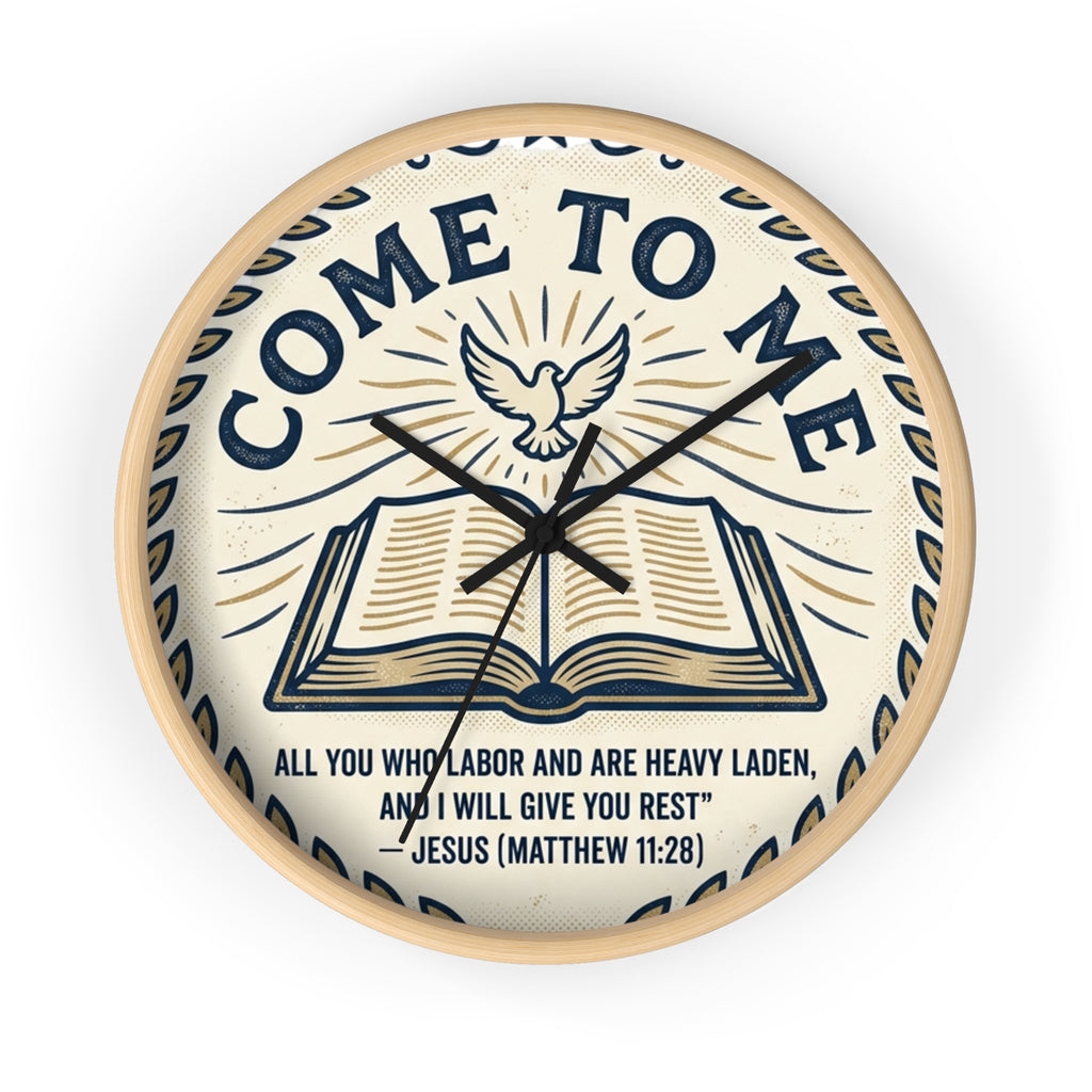 Come to Me Wall Clock — Inspirational Bible Verse (Matthew 11:28) Decorative Christian Clock