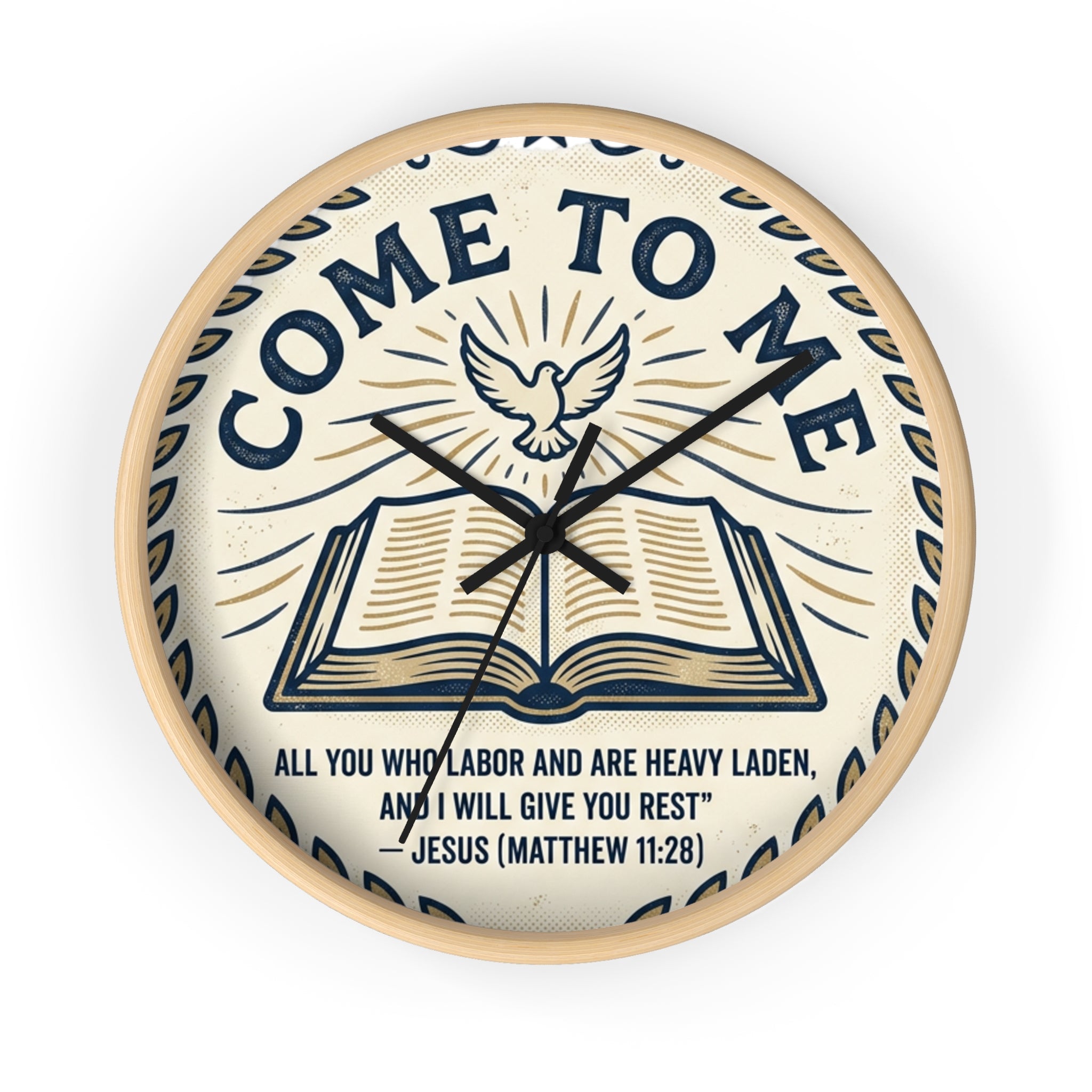 Come to Me Wall Clock — Inspirational Bible Verse (Matthew 11:28) Decorative Christian Clock