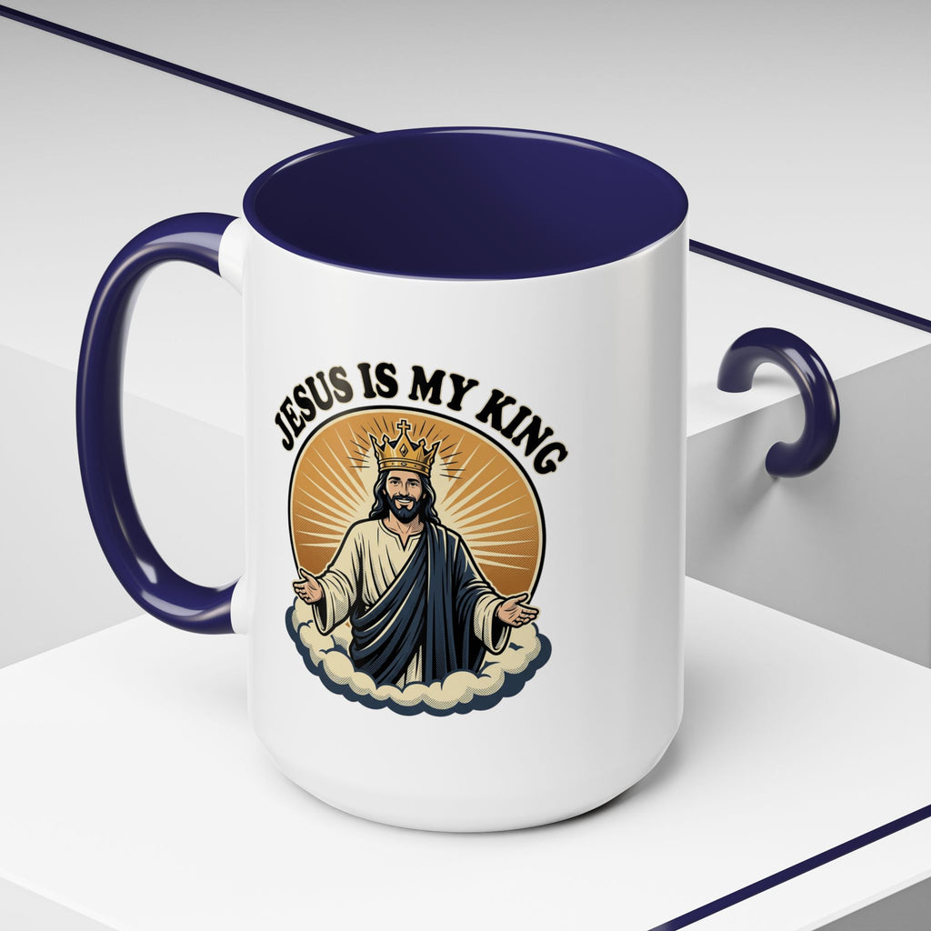 Jesus Is My King Accent Coffee Mug — Christian Religious Ceramic Mug (11/15oz)