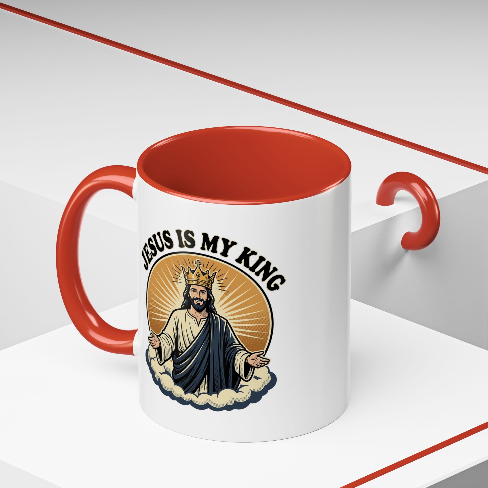 Jesus Is My King Accent Coffee Mug — Christian Religious Ceramic Mug (11/15oz)