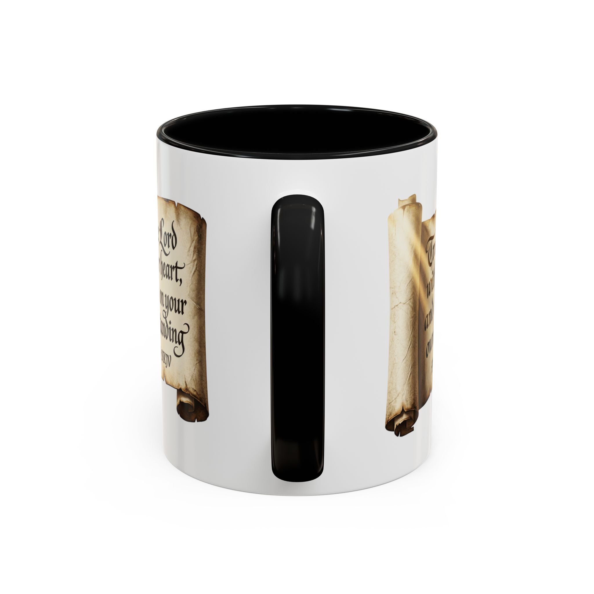 Proverbs 3:5-6 Scroll Accent Coffee Mug — Trust in the Lord Scripture Mug