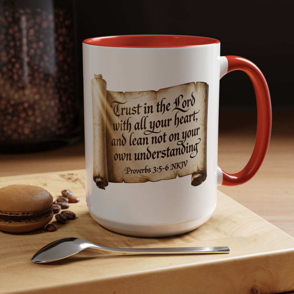 Proverbs 3:5-6 Scroll Accent Coffee Mug — Trust in the Lord Scripture Mug