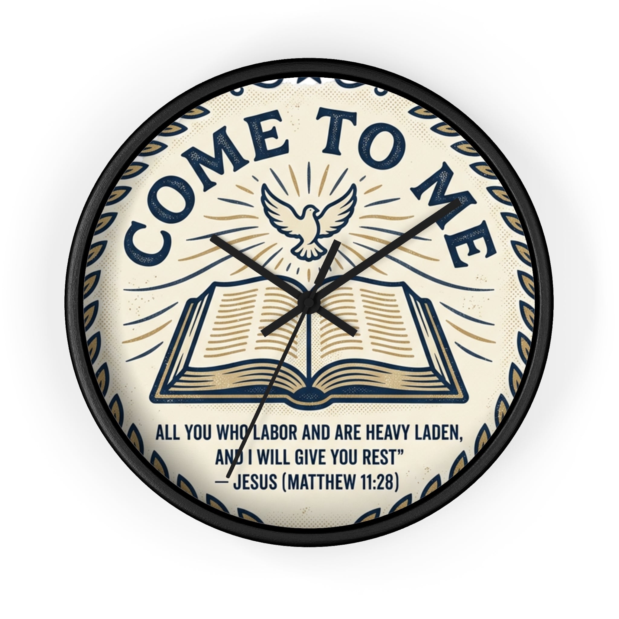 Come to Me Wall Clock — Inspirational Bible Verse (Matthew 11:28) Decorative Christian Clock