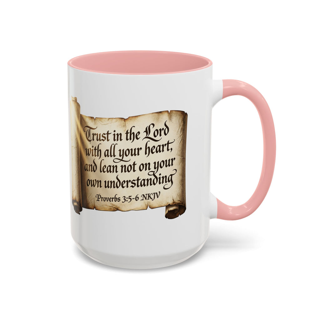 Proverbs 3:5-6 Scroll Accent Coffee Mug — Trust in the Lord Scripture Mug