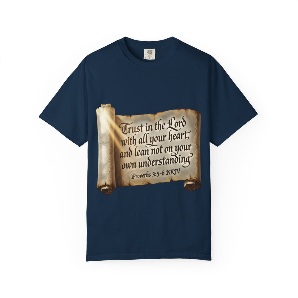 Proverbs 3:5-6 Trust in the Lord T-shirt Scroll Design