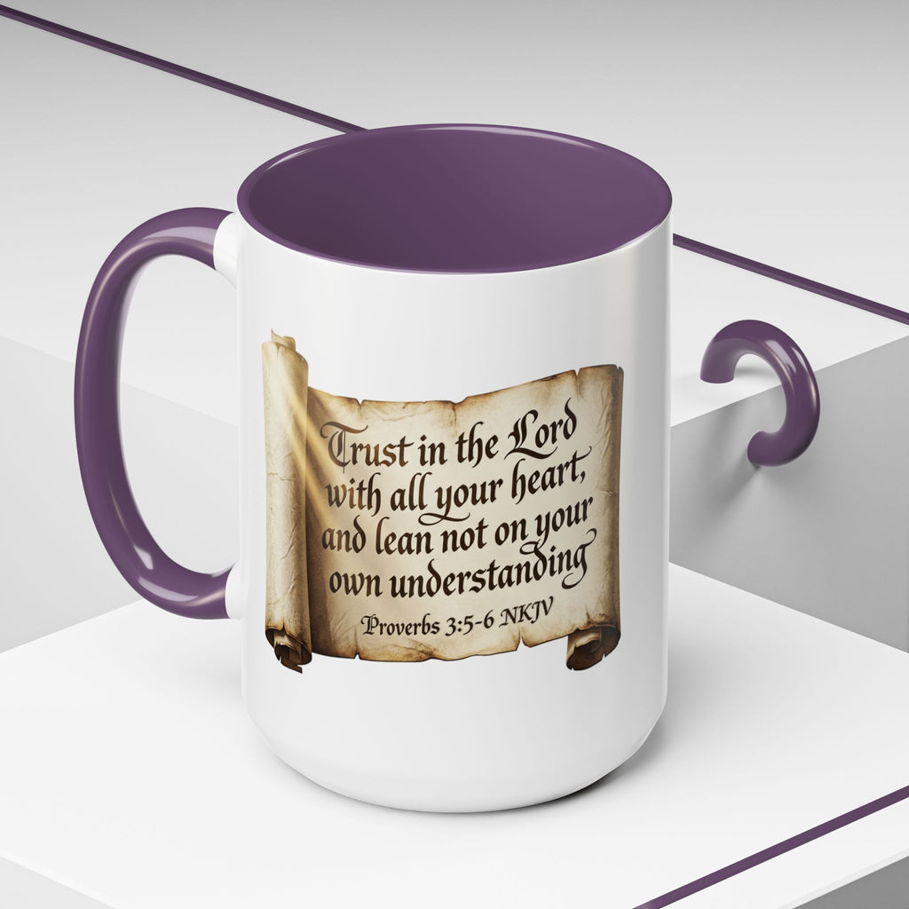 Proverbs 3:5-6 Scroll Accent Coffee Mug — Trust in the Lord Scripture Mug
