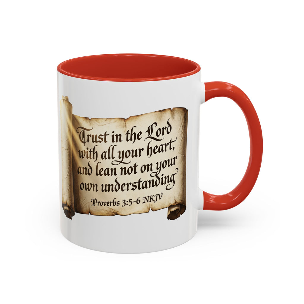 Proverbs 3:5-6 Scroll Accent Coffee Mug — Trust in the Lord Scripture Mug