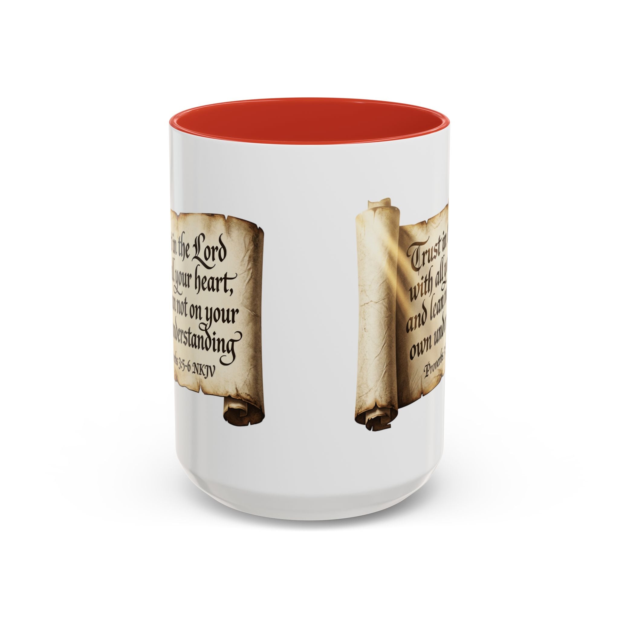 Proverbs 3:5-6 Scroll Accent Coffee Mug — Trust in the Lord Scripture Mug