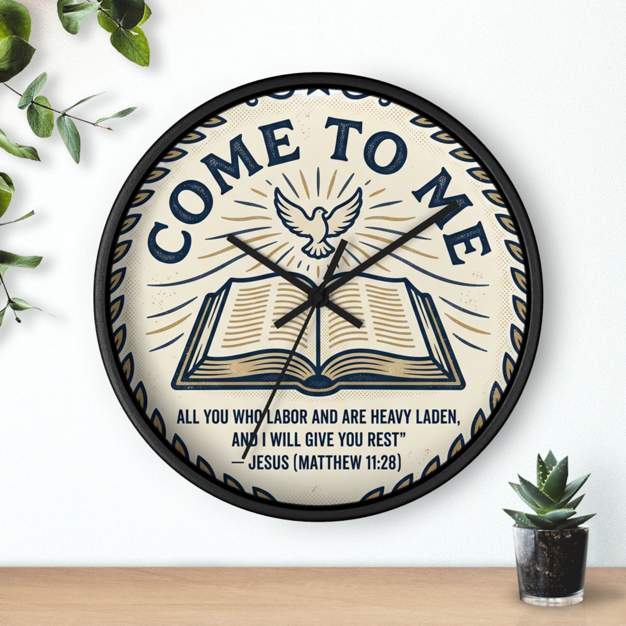Come to Me Wall Clock — Inspirational Bible Verse (Matthew 11:28) Decorative Christian Clock