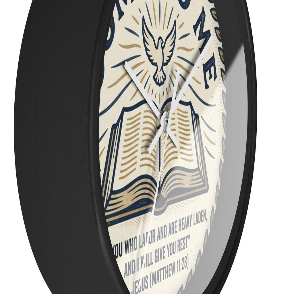 Come to Me Wall Clock — Inspirational Bible Verse (Matthew 11:28) Decorative Christian Clock